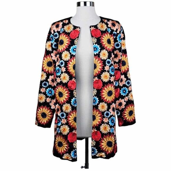 New Alice + Olivia Rory Multicolor Floral Embroidered Long Jacket Coat Size M - Picture 3 of 16